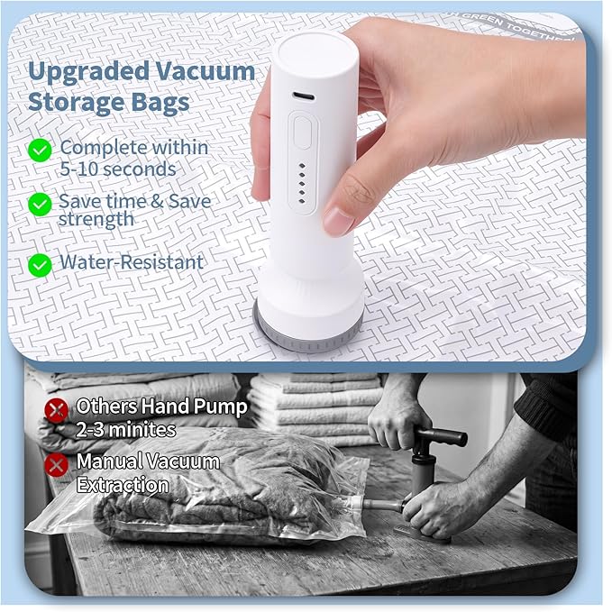 Travel Vacuum Seal Bags for Clothing,Vacuum Storage Bags with Rechargeable Pump,18 Pack Space Saver Compression for Clothes,Blankets,Bedding,Suitcase Luggage Seasonal Storage
