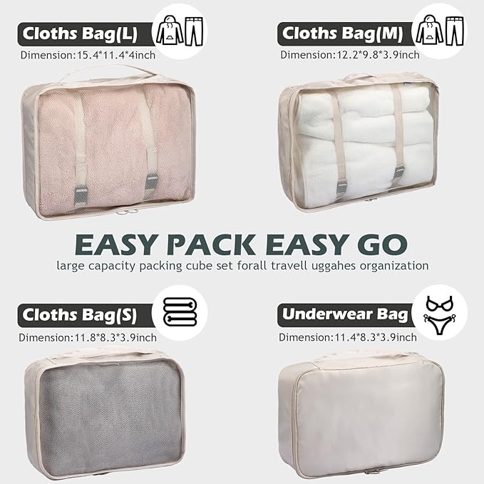 Chumia 21 Set Packing Cubes Back to School Travel Clothes Luggage Suitcases Organizer Trip College Dorm Toiletry Shoes Bag(Beige, Gray, Lake Blue)