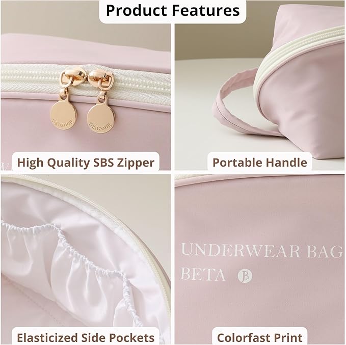 Tianzong Women's Travel Underwear Organizer Bag, Large Capacity Packing Cube for Bras, Panties and Socks (XL Pink)
