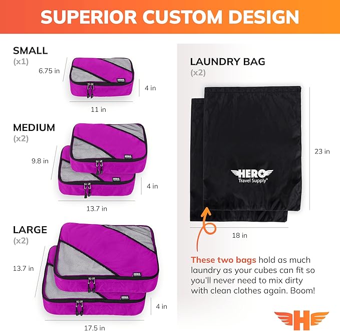 HERO Packing Cubes for Travel (Set of 5) Luggage Organizer with 2 Laundry Bags, Versatile Suitcase Organizer for Men & Women – Travel Accessories for Carry On, Airplane, Road Trip