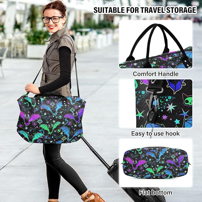 Magic Bat Quilted Travel Bags Weekender Duffle Bags With Toiletry Bag Carry on Overnight Duffels Yoga Gym Bag for Airplanes Business Sports