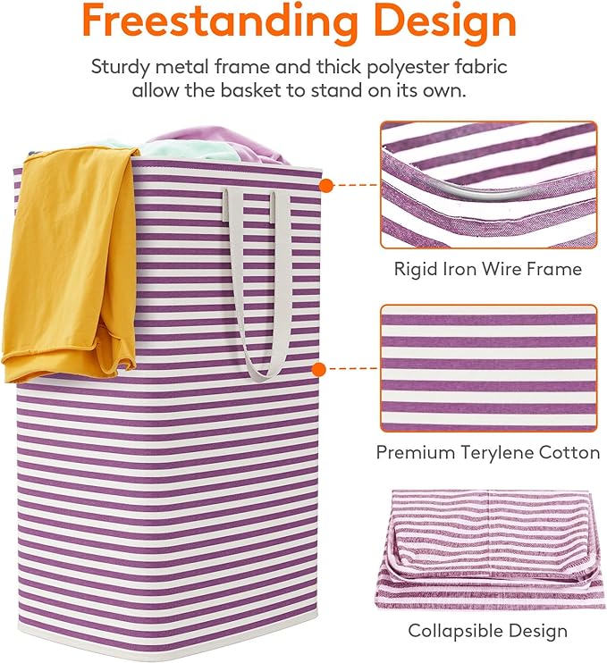 Lifewit 2 Pack Laundry Hamper Large Collapsible Laundry Baskets, Freestanding Waterproof Clothes Hamper with Easy Carry Handles in Laundry Room Bedroom Bathroom College Dorm, Purple, 2 x 80L
