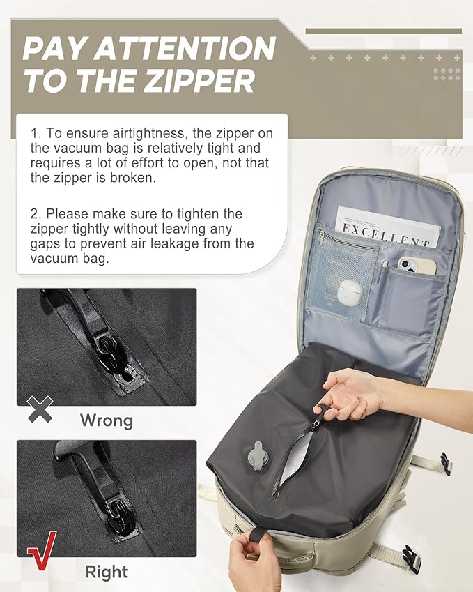 suwasp Vacuum Compression Backpack, 40L Expandable Travel Backpack with Electric Vacpack Pump, Travel Vacuum Bags with Shoe Compartment/15.6inch Laptop Compartment/USB Port, Khaki