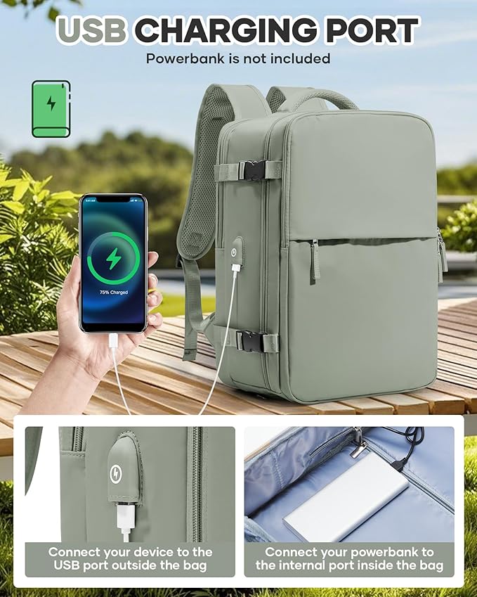 WONHOX Vacuum Seal Travel Backpack with Air Pump,Compression Vacpack Waterproof Carry On Backpack for Travel Women Men with Vacuum System Approved Daypack Airlines Laptop Space Saver Bags GrassGreen