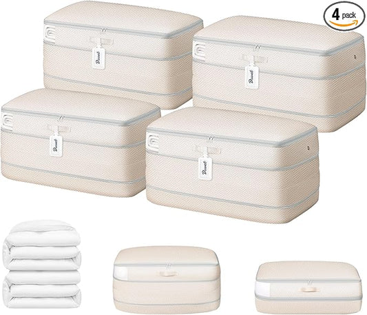 DIMJ Comforter Storage Bag - 100L Large Capacity Blanket Storage Compression Bags, Washable Space Saving Self Compression Organizer with Window Handles, Space Saver for Clothes, Bedding, Sheet