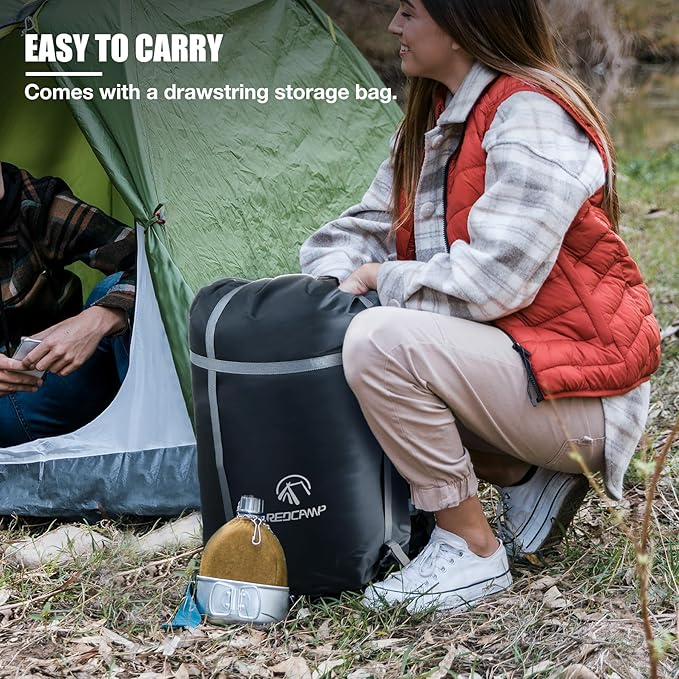 REDCAMP Flannel Sleeping Bag for Adults, Comfortable Cotton Envelope Sleeping Bags for Camping, Backpacking, Hiking, with Detachable Hood&Compression Sack, Blue/Red/Grey/Black