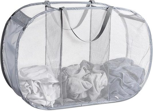 Seiritex Mesh Popup Laundry Hamper 3 Compartment Sortable Horizontal Collapsible Laundry Basket for Clothes Laundry Room Bedroom Toys Travel (Gray)