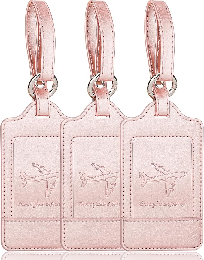 Teskyer Leather Luggage Tags for Suitcases, 3 Pack, Rose Gold by TESKYER