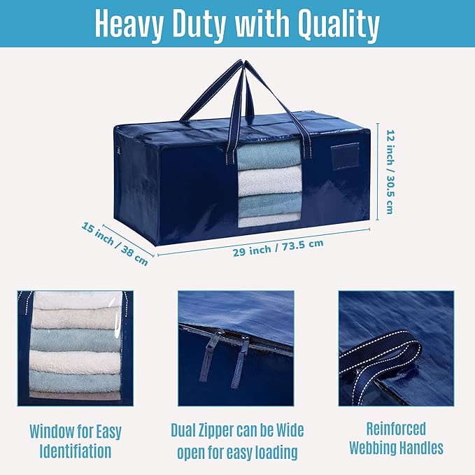 VENO 8 Pack Heavy Duty Moving Bags, Packing Bags with Clear Window, Alternative to Moving Boxes, Storage Bins for Clothes, Blankets, Comforters, College Dorm Essentials (Blue, 8 Pack)