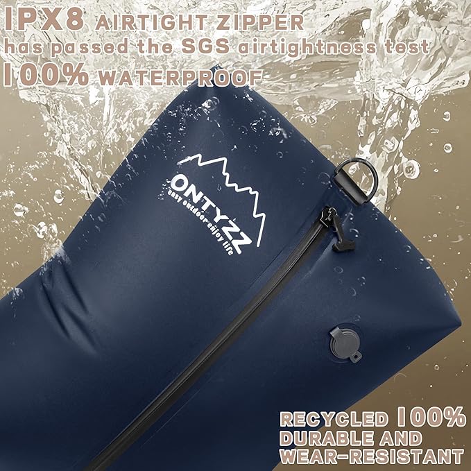 ONTYZZ Vacuum Bags for Travel, IPX8 Waterproof Space Saver Vacpack, GRS Certified Recycled Compression Bag with Pump (3PC Drak Blue)