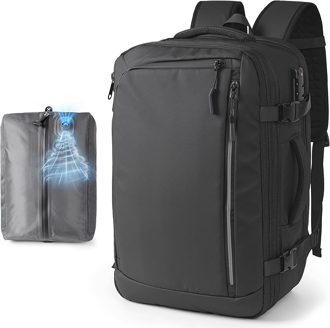Joryin Air Vacuum Backpack for Travel with Built-in Air Pump,70L Expandable Backpack Vacuum Compression Bag with TSA Lock Waterproof Carry On Large Travel Bag for Airline Laptop Backpack