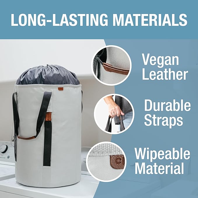 CleverMade Laundry Duffel Backpack Bag, 62L Large Laundry Bag with Straps, Drawstring Closure, Heavy Duty Laundry Backpack for Dorm, Travel, Gym, College, XL Foldable Clothes Hamper Tote, Gray