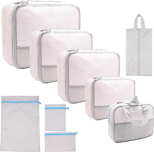 DoubleTrip 9-Piece Gray Travel Organizer Set with 4 Packing Cubes, Cosmetic Organizer, Shoe & Electronics Pouches, and Accessories & Laundry Bag for Luggage Storage & Travel Essentials