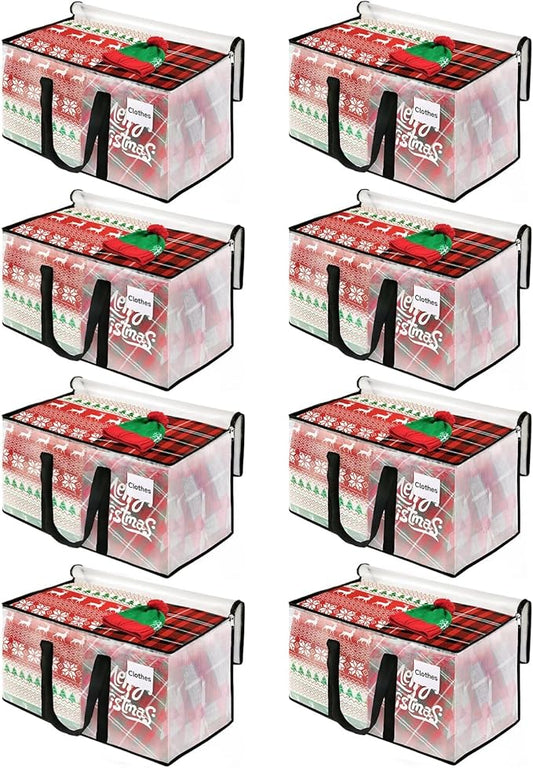 BlissTotes Clear Moving Bags Heavy Duty,76L Extra Large Storage Bags with Zipper & Reinforced Handles, Waterproof PP Moving Totes for Clothes, Bedding, Comforters, Space Saving Storage (8 Pack)