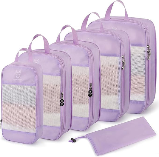 6/8 Sets Compression Packing Cubes for Travel, Bunnychill Portable Zipper Packing Cube for Cloting, Expandable Space Saver Storage Luggage Organizer Bags for Suitcases