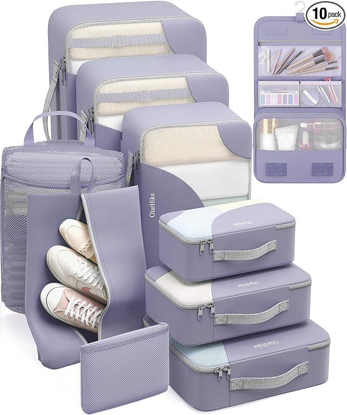 10 Set Packing Cubes for Travel, Gifts for Women Mom,Anti-Tearing Suitcase Organizer,OlarHike Vacation Essentials & Accessories for Cruise Ship