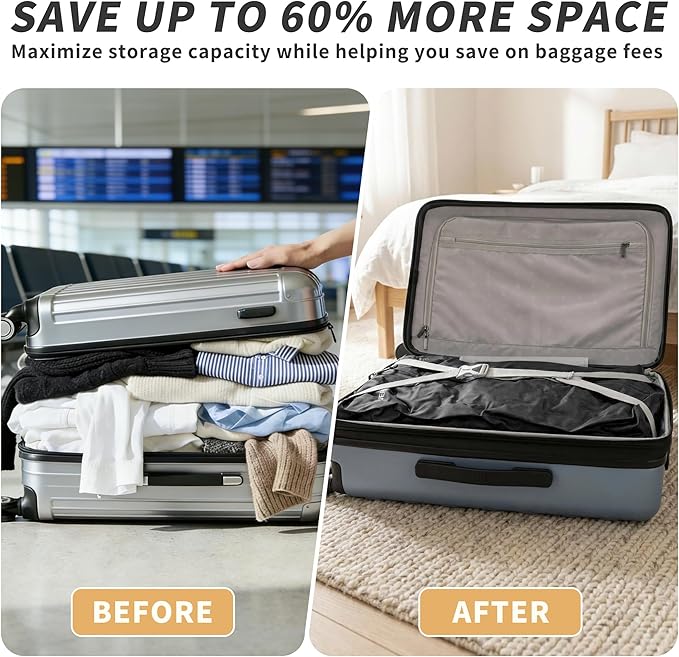 Vacuum Bag for Travel, Professional IPX8 Waterproof Reusable Vacuum Compression Bags for Travel Suitcases, Durable Space Saver Bag(1 Large,No Pump)