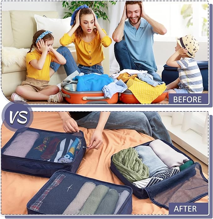 Silkfly 8 Pcs XL Packing Cube for Travel Luggage Organizer Suitcase High Capacity Large Packing Bag Bulk Reusable Mesh Travel Cube for Hiking Camping Accessory, 17.7 x 13 x 4.7 Inch (Navy Blue)