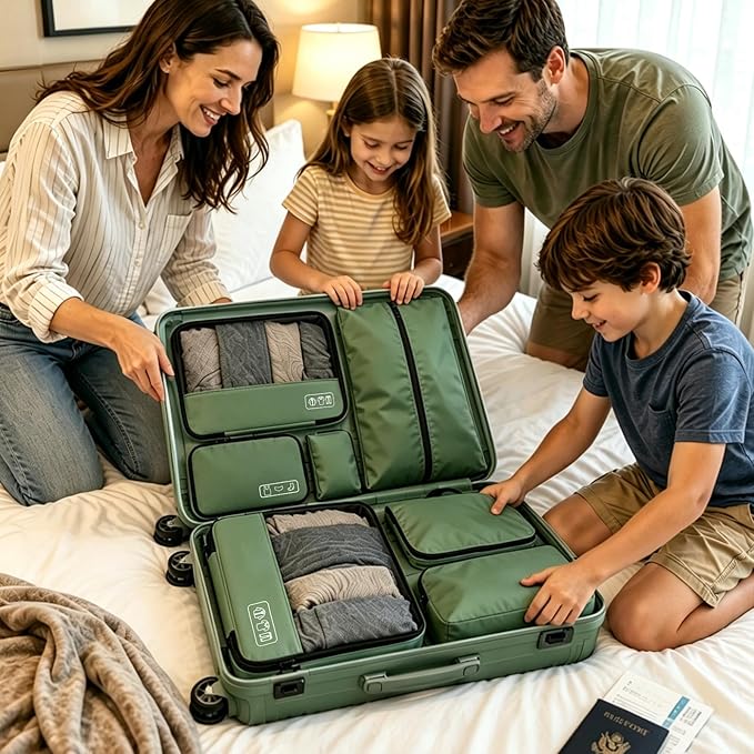 8-Piece Compression Packing Cubes for Travel, Trendy Luggage Organizer Set for Young Travelers, Space Saving for Carry-On, Suitcase, Vacation & Weekend Trips - Avocado Green