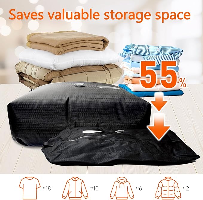 Travel Vacuum Bags With Pump, IPX7 Waterproof Travel Essentials Vacuum Compression Bags, 24L Capacity Cordless Travel Vacuum Bag Set Ideal for Carry-On Suitcases, Backpacks & Home Storage (2pc + Pump)