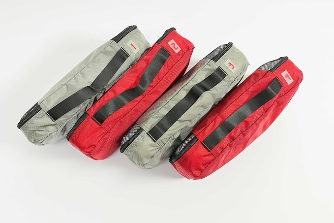 Medium Packing Cubes for Travel - 4 Piece Luggage Organizer Cubes for Carry On Luggage Backpack and Carry On Suitcase with Unique Number and Color Coded System - Dual Zippers, Top Handle, Red and Grey