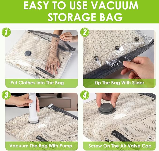 Travel Vacuum Storage Bags for Clothing with Rechargeable Air & Hand Pump, 9 Pack Portable Space Saver Bags, Compression Packing Seal for Luggage and Suitcase, Blankets, Seasonal (9 Combo Travel Size)