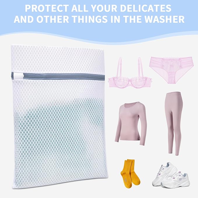 Laundry Bags Mesh Wash Bags for Delicates with Strong Zipper,Upgraded Honeycomb and Fine Mesh Design Delicate Laundry Bag for Clothes, Bras and Socks&Travel Organization (12X16IN, 12PCS)