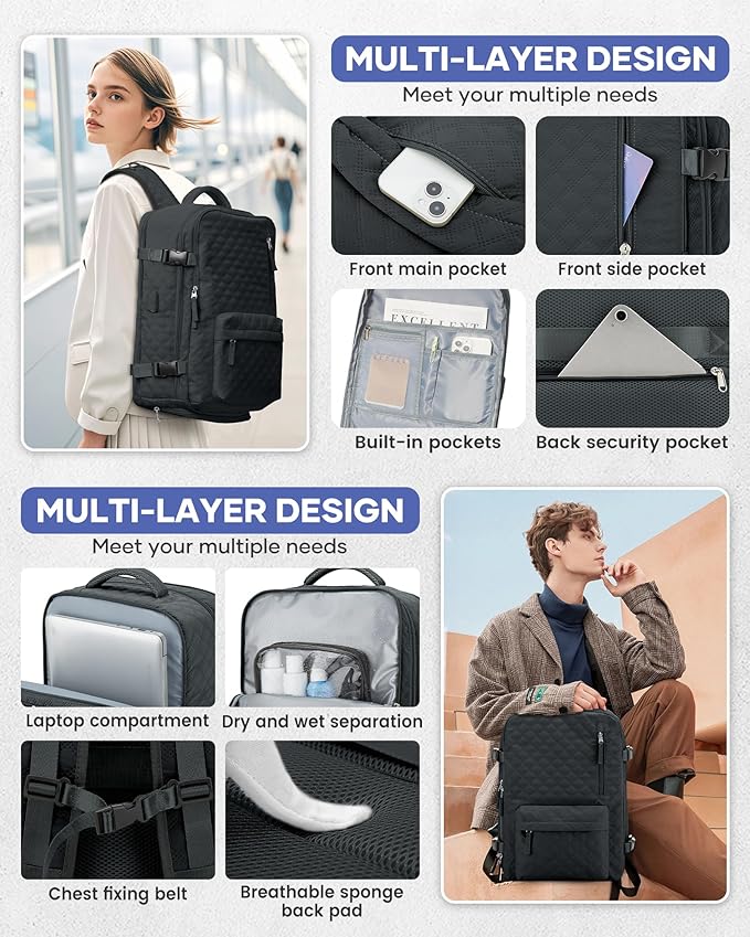 WONHOX Travel Vacuum Storage Backpack with Air Pump Vacuum Seal Compression Space Saver Bags Clothing Vacpack 18x14x8 inches Travel Bag Carry on Personal item Laptop Work Backpacks Women BlackGrey