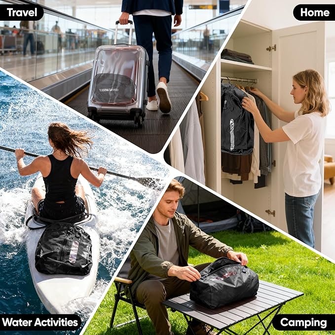 Vacuum Travel Bags With 5500Pa Wired Pump, Vacuum Luggage Bags for Clothes, Compression Bags for Travel, IP68 Waterproof Space Saver Packing Cubes for Suitcase, Backpack & Home Storage (2 Pack + Pump)