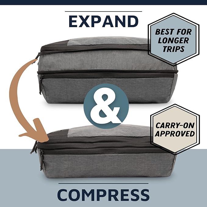 Premium Compression Packing Cubes with Dirty Clean Split Compartment- Double Sided with Luggage Labels -Set of 2