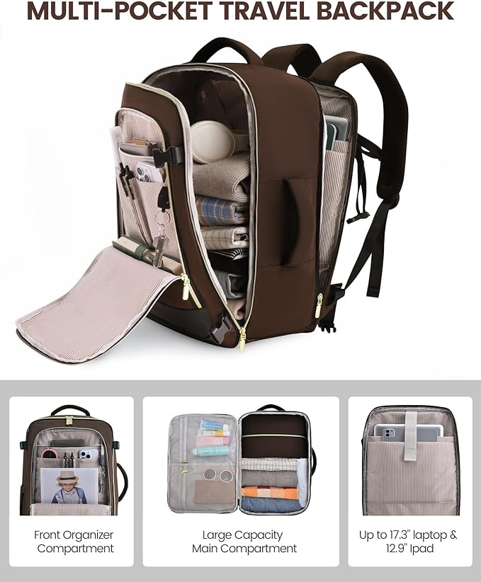 LOVEVOOK Travel Backpack for Women, 40L Carry On Backpack Flight Approved, Large Personal Item Bag Fits 17 inch Laptop, TSA Approved Luggage with 3 Packing Cubes,Waterproof Weekender Gym Essentials