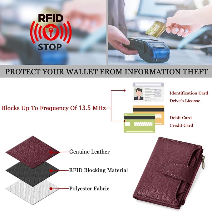 Airkit Small Wallet Women RFID Blocking Soft Leather Bifold Compact Card Holder Wallet for Women with Zipper Coin Pocket 4 ID Window - Image 6