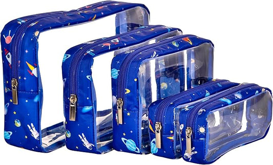Remobia Hicol TSA Approved 5-Piece Diaper Bag Organizer Pouch Set Clear Waterproof TPU Kids Toiletry Storage Set Travel Packing Clutch Cube Bags for Baby Nursing(Astronaut)