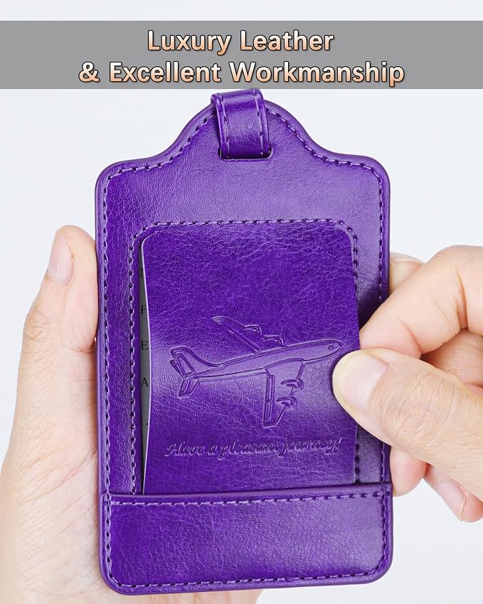 Teskyer Leather Luggage Tags for Suitcases, 3 Pack, Purple - Image 4