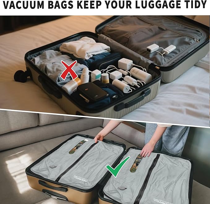 Reusable Vacuum Bags for Travel,Professional Waterproof IPX8 Vacuum Compression Bag for Suitcases Backpack,Space Saver Bags Packing Organizers for Clothing Packing(2 Pack,Dark Grey)