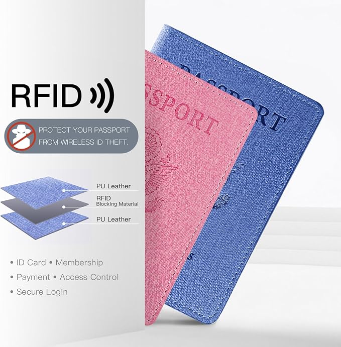 2 Pack Vaccine Card Holder,Passport And Vaccine Card Holder Combo-Baby Blue&Pink - Image 2