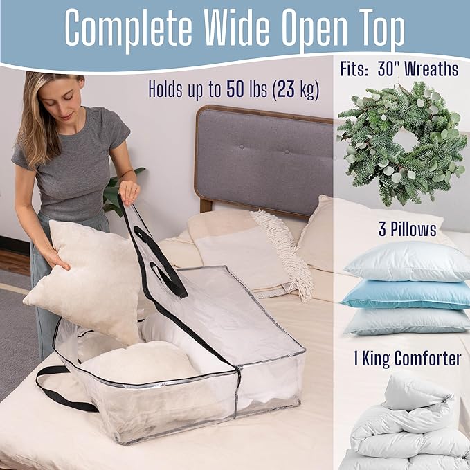 VENO 4 Pack Clear Moving Bags, Fits 30" Wreath & Storage Totes, Heavy Duty Packing Bags with Handles for Clothes & Bedding