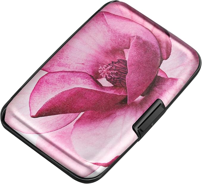 ELFISH Mini RFID Aluminum Wallet Credit Cards Holder Business Card Case Metal ID Case for Men Women(Pink Magnolia) by ELFISH