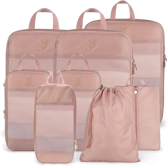 6/8 Sets Compression Packing Cubes for Travel, Bunnychill Portable Zipper Packing Cube for Cloting, Expandable Space Saver Storage Luggage Organizer Bags for Suitcases