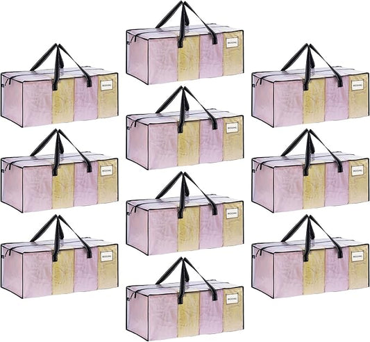 VENO 10 Pack Heavy Duty Moving Bags, Clear Packing Bags for Easy Visibility, Alternative to Moving Boxes, Storage Bins for Clothes, Blankets, Comforters, College Dorm Essentials (Clear, 10 Pack)