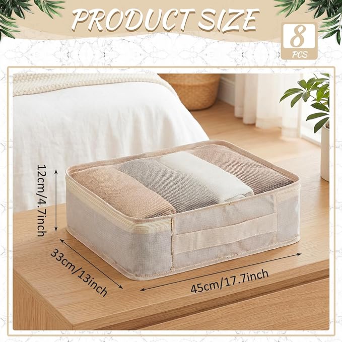 Silkfly 8 Pcs XL Packing Cube for Travel Luggage Organizer Suitcase High Capacity Large Packing Bag Bulk Reusable Mesh Travel Cube for Hiking Camping Accessory, 17.7 x 13 x 4.7 Inch (Beige)