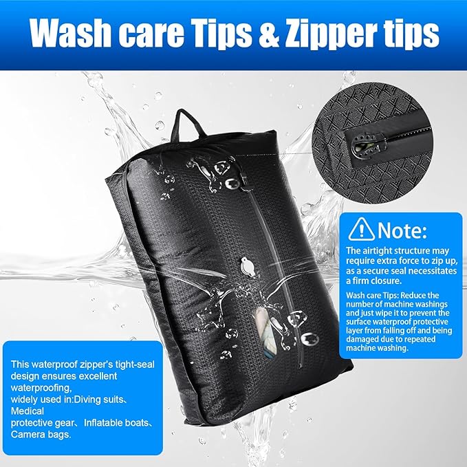 Vacuum Travel Bags with Pump–Electric Wireless Air Pump, Double Layer Vacuum Seal Bags for Clothing Travel, 2PC Airless vacuum bags for travel with IP67 Waterproof (2PC+Pump)