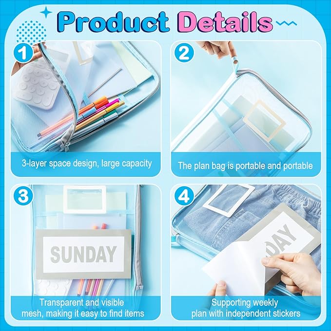 Honoson 14 Pack Packing Cubes for Travel Days of Week Packing Cubes with Labels Clear Zippered Storage Bag for Travel Summer Camp Essentials