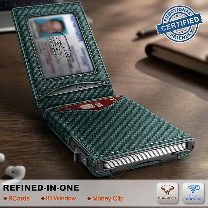 BULLIANT Men Slim Magnetic Leather Wallet Metal Case Money Clip 9 Cards - Image 2