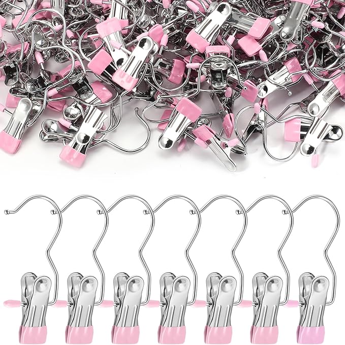 Yinder 250 Pcs Boot Hangers Clips Laundry Hooks Hanging Stainless Steel Clothes Pins Portable Clip Hangers for Closet Travel Socks Pants Handbags Hats Towels (Pink)