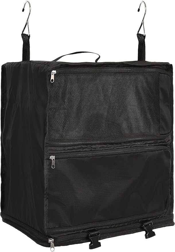 ELEZAY Hanging Packing Cubes Portable Closet 3-Shelf Travel Collapsible Compression Garment Organizer for Carry-on Luggage Suitcase Space Saver Bag X-Large_No Side Pockets, Black