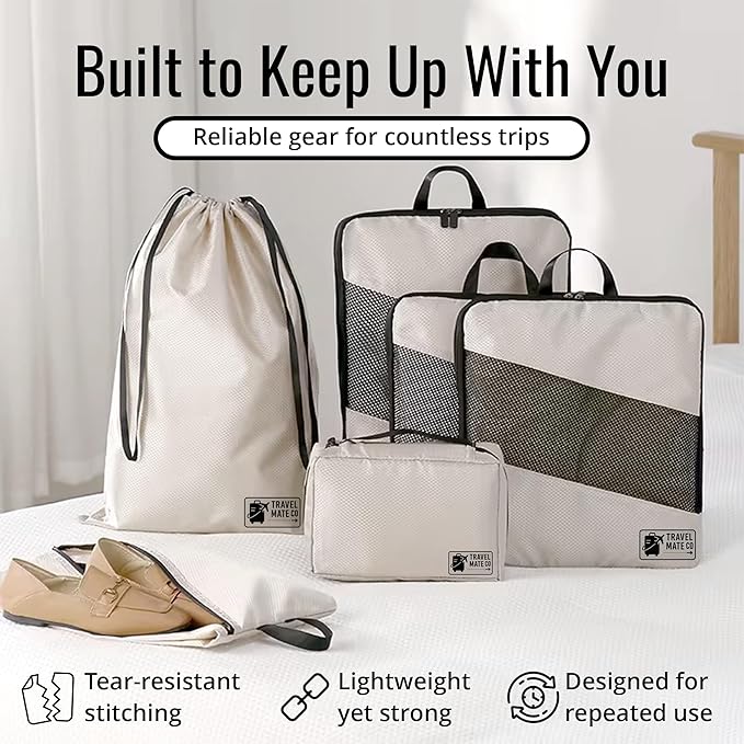 Compression Packing Cubes for Travel, 6-Piece Luggage Organizer Set, 3 Expandable Packing Cubes + Shoe Bag + Laundry Pouch + Toiletry Bag, Lightweight Travel Organizers for Carry On & Suitcase