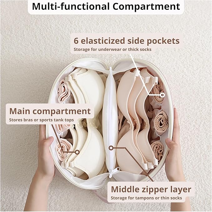 Tianzong Women's Travel Underwear Organizer Bag, Large Capacity Packing Cube for Bras, Panties and Socks (XL Beige)
