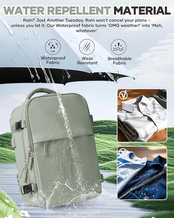 WONHOX Vacuum Seal Travel Backpack with Air Pump,Compression Vacpack Waterproof Carry On Backpack for Travel Women Men with Vacuum System Approved Daypack Airlines Laptop Space Saver Bags GrassGreen