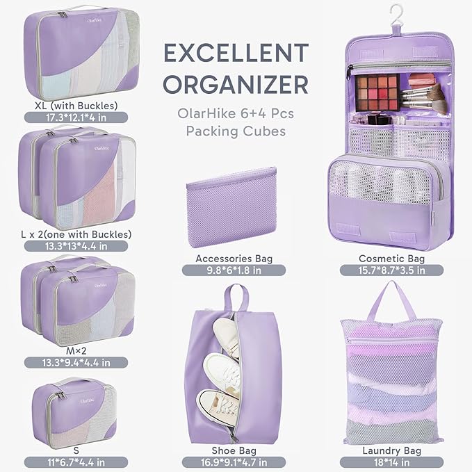 10 Set Packing Cubes for Travel, Gifts for Women Mom,Anti-Tearing Suitcase Organizer,OlarHike Vacation Essentials & Accessories for Cruise Ship